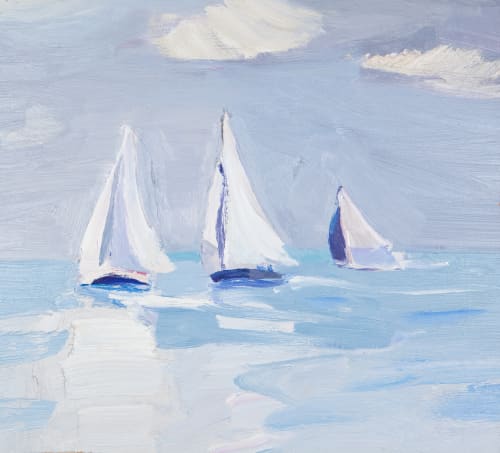 JULIAN BAILEY Yachts setting off Lulworth oil on board 18 x 20 in 45.7 x 50.8 cm