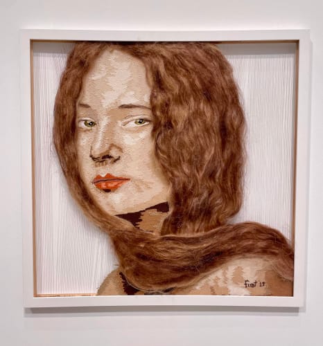 Fırat Neziroğlu Olga, Renaissance Girl, 2012 Hand-woven monofilament, wool, cotton, vegan silk Framed Dimensions: 37.8 x 37.01 x 1.18in. (96 x 94 x 3cm)
