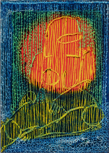 Virgil Baruchel drawing curtains, 2022 oil pastel and oil stick on paper 7 x 5 in. 17.8 x 12.7 cm