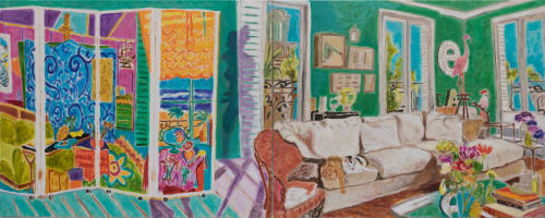 Susanne Kamps Behind the Screen, 2019 Oil on Canvas Diptych 80 x 200 cm 31 1/2 x 78 3/4 in.