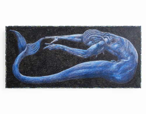 Brian Smith Blueboy, 2025 Lightfast colored pencil on wooden panel, Verde Alpi marble, grout. 22 x 10 x 1 in 55.9 x 25.4 x 2.5 cm