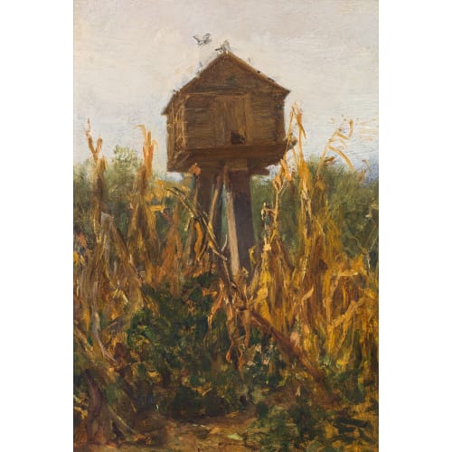 August von Pettenkofen, "Taubenschlag im Maisfeld"