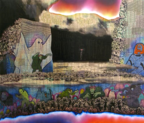 Terror!!, 2005 Financial newspaper, ink oil and acrylic and spray on canvas 153 x 183 x 5 cm 60 1/2 x 72 1/2 x 2 in