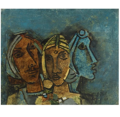 Maqbool Fida Husain, Untitled (Three Heads, Rajasthan), 1963