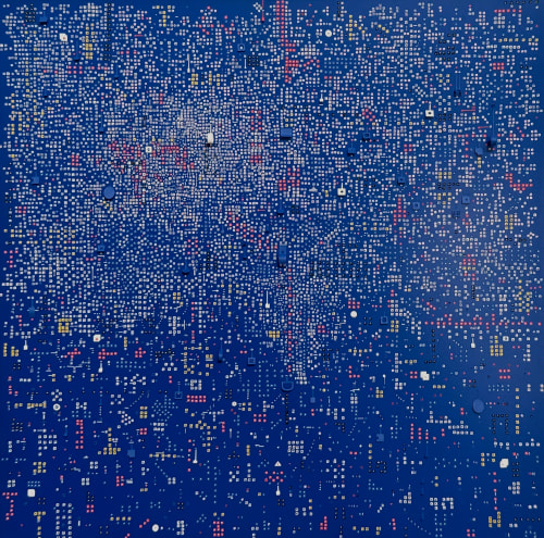 Marco Maggi ECONOMY OF ATTENTION (blue), 2024 cut paper on Dibond 12 x 12 in 30.5 x 30.5 cm