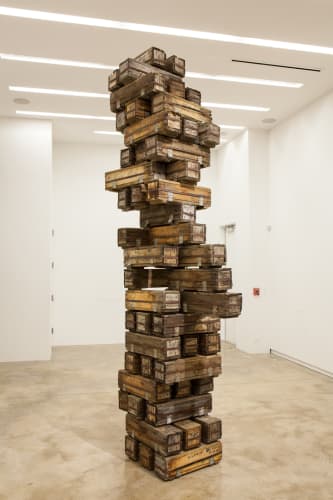 Glenn Kaino We Have Seen The Enemy and He is Us, 2014 Found bomb fin cases, metal and hardware 138 x 40 1/2 x 22 1/2 in 350.5 x 102.9 x 57.1 cm