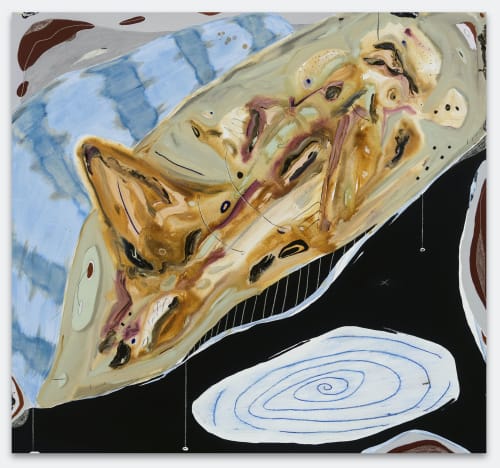 Manuel Mathieu To be whole/The Encounter, 2021 Acrylic, oil stick, chalk, charcoal, and tape on canvas 75 x 80 x 2 in 190.5 x 203.2 x 5.1 cm