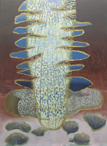 Eleanor McCaughey A clearing in the pines, 2025 Oil, gouache and crayon on paper 78 x 58 cm (framed)