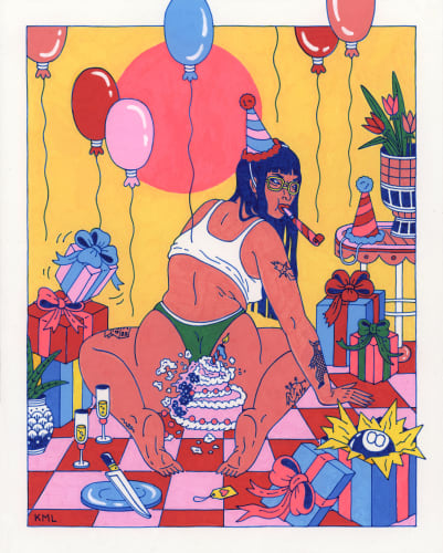 Kristen Liu-Wong Some Cake For Your Birthday, 2025 Mixed media on paper 8 x 10 in 20.3 x 25.4 cm (frame dim 11 x 9in)
