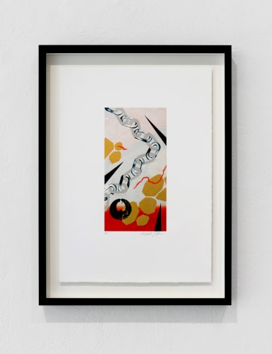 Makiko Harris Kimono, Black + Chain, 2024 2-layer metallic screen print and palladium leaf over digital inkjet on Somerset Satin Enhanced 330 gsm paper with deckled edges 30 x 42 cm Edition of 10 plus 2 artist's proofs