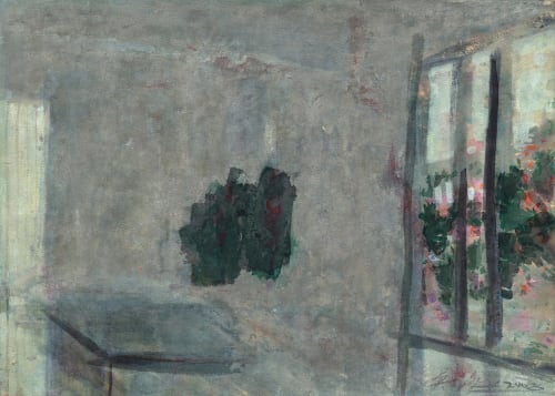 吳增榮 《有桌球台的客所》Visitor Center with a Billiard Table, 2008(正面); 1996-2000(背面) 水彩、壓克力、紙 Watercolor, acrylic on paper 57 × 77 cm