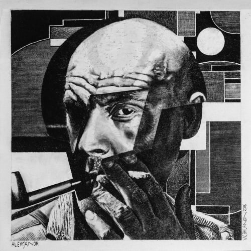 維特.貝拉諾 《亞歷山大.羅欽科》Aleksandr, 2016 刷子、筆、印度墨、留白膠、畫布 Brush, Pen, India Ink, Masking Medium on canvas 45.5 x 45.5 cm