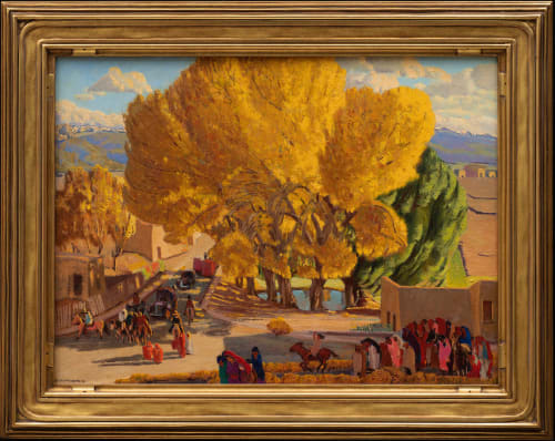 Ernest Blumenschein, Cottonwoods on the Square, c. 1930