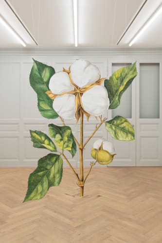 Ishita Chakraborty Where the Wild Things Roam VII, Shimul/Cotton, 2025 Acrylic on jute pasted on cotton Saree fabric 154 x 129 cm (60 ⅝ x 50 ¾ in.)