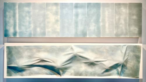 Judy Tuwaletstiwa Mother Earth - Father Sky, 2021 Glass and acrylic on canvas 12 x 48 in./each, diptych