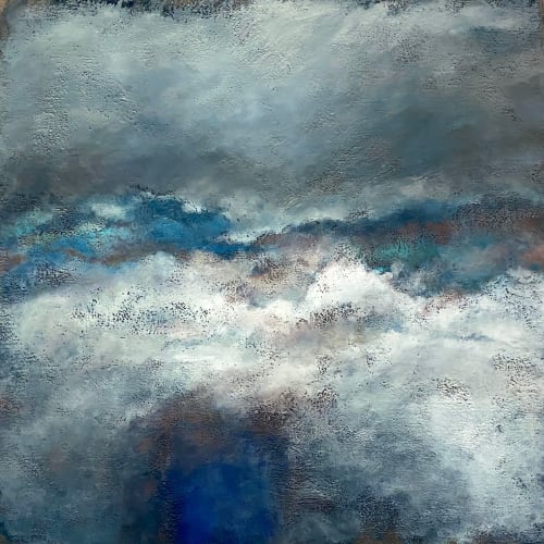 Catherine Eaton Skinner Crosscurrents, 2022 Encaustic, oil stick on linen panel 40" x 40" x 2"