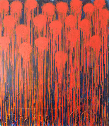 Julien Jaca Bleeding Poppies, 2024 Acrylic, industrial paint on canvas (framed in black wood) 230 x 200 x 6 cm 90 1/2 x 78 3/4 x 2 3/8 in