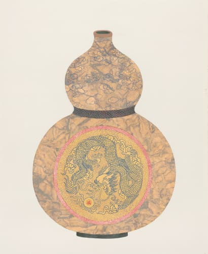 蕭博駿 Po Chun Hsiao 時和景泰系列–壺中天地 5, 2025 礦物顏料、金屬箔泥、雲母、絹本 100 x 80 cm