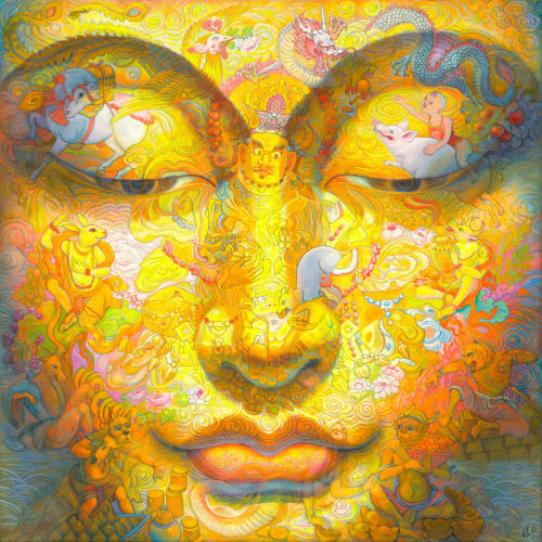 張振宇 Chen Yu Chang 財寶天王十二生肖 Yellow Jambhala and the Chinese Zodiac, 2024 油彩畫布 Oil on Canvas 130×130 cm