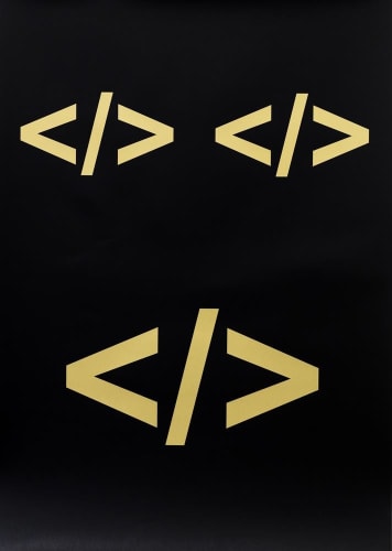 Vaimaila Urale Arial 60, less than, backslash, greater than, 2016 unique screenprint, Morabu gold ink, Fabriano Artistico 300gsm 118.9 x 84.1 cm