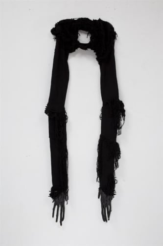 Josephine Cachemaille Ancestor, 2010 Wood, paint, cotton, glue, felt, plastic bags, artist's jersey, hooks 1230 x 450 mm