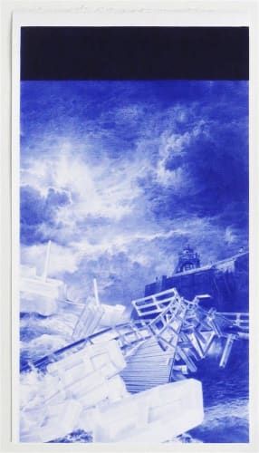 Stephen Ellis Study for Opposite Shore Suite IV, 2017 coloured pencil, ballpoint pen and correction fluid on digital print on Fabriano paper 295 x 160 mm