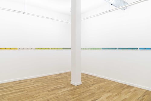Lens Line, 2021 Fused and kilnformed glass, and hardware Dimensions variable