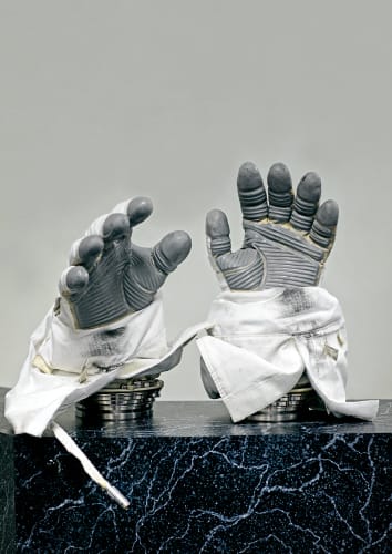 Vincent Fournier Phase VI space gloves Used on the International Space Station, custom made for each astronaut. [ILC] Dover, U.S.A., 2017 Inkjet on Hahnemuhle Baryta Paper, white hand painted wooden frame with art glass 130 x 100 cm 2/10 + 2 AP Series: Space Utopia