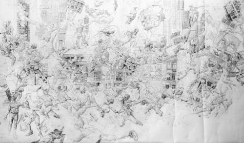 Louis Pohl Koseda Capital at risk: drawing the City of London, 2024 Pen and ink drawing 120 x 240 cm