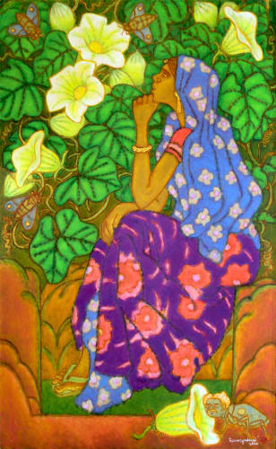 A. Ramachandran Subaltern Nayika with Pumpkin Flowers, 2020 Oil on canvas 78 x 48 in