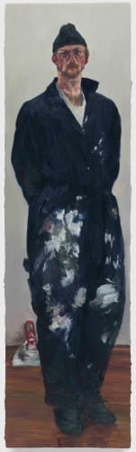 Samuel Guy Coveralls, 2023 Oil on panel 27 1/2 x 7 3/4 x 1 3/4 in 69.8 x 19.7 x 4.4 cm