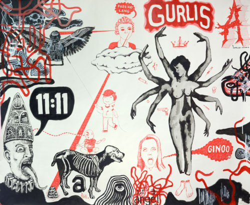 Lourd de Veyra and Kaloy Olavides Kabihasnang Malupit, 2025 Ink and acrylic on paper 49 ¼ x 60 inches