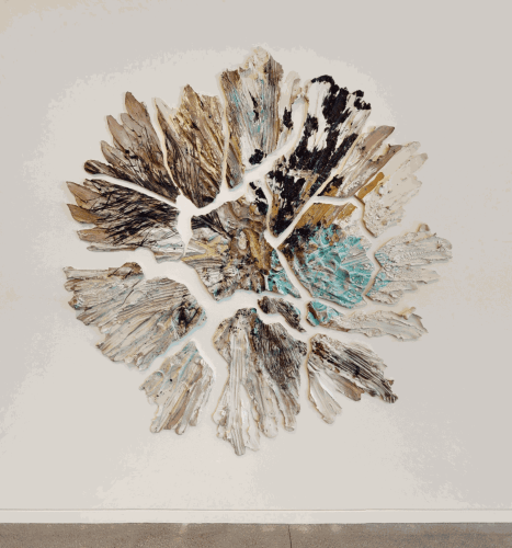 Desiccating From Center (Salton Sea), 130lbs, 2019. Glazed and pigmented stoneware, hardware.