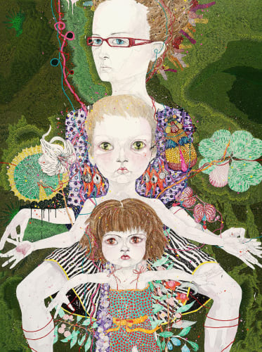 You are what is most beautiful about me: a self portrait with Kel and Arella, 2007. Acrylic on linen.