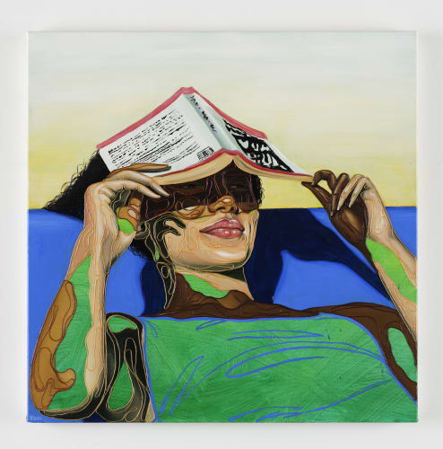 Rugiyatou Jallow. "Chapter 2," 2023. Acrylic, oil and thread on canvas, 30 x 30 inches | 76 x 76 cm