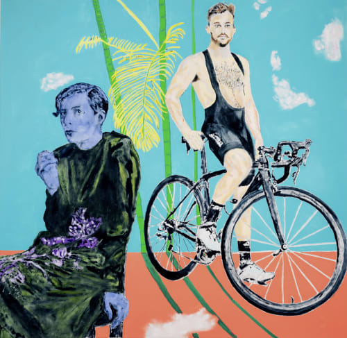 John Brooks, Bike Dream, 2021, Oil on canvas, 56 x 58 inches