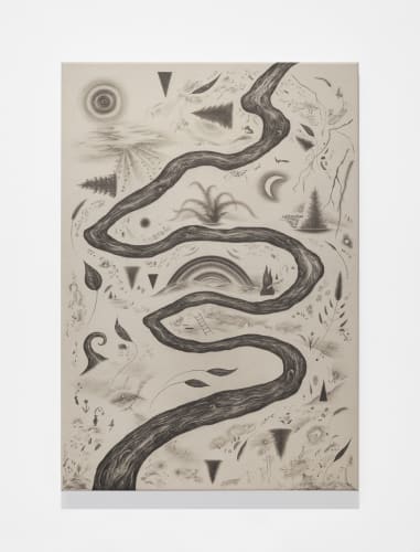 Robyn O'Neil The Paradise Fields (River), 2022 graphite on canvas 37 7/8 x 26 1/4 in (96.2 x 66.7 cm)