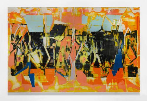 Gilad Efrat A Day, 2020 oil on canvas, diptych 102 3/8 x 157 1/2 x 2 in (260 x 400 x 5 cm) 102 3/8 x 78 3/4 x 2 in (260 x 200 x 5 cm) each panel