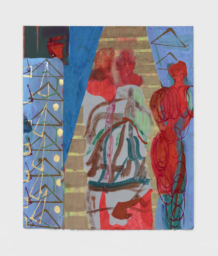 Jackie Gendel study for TBT, 2019 ink, gouache, flashe, watercolor, imitation gold leaf on paper 9 3/4 x 8 1/8 in (24.8 x 20.6 cm) 12 7/8 x 11 1/8 x 1 1/4 in (32.7 x 28.3 x 3.2 cm) framed