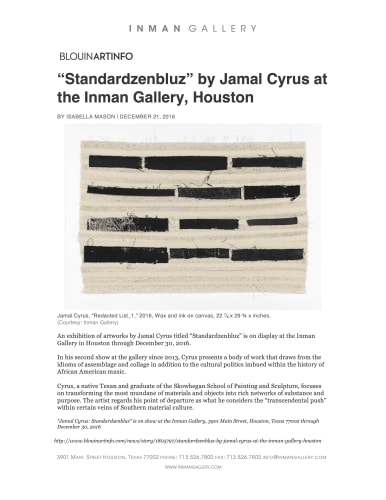 “Standardzenbluz” by Jamal Cyrus at the Inman Gallery, Houston