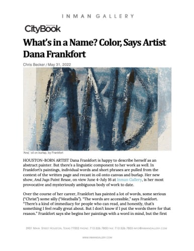 What's in a Name? Color, Says Artist Dana Frankfort