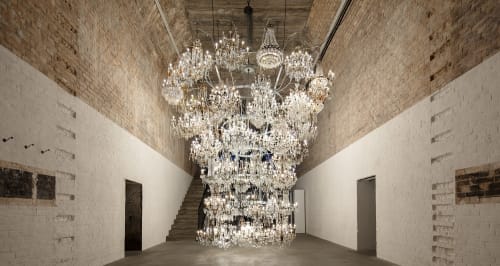 Installation view of Ai Weiwei, Illuminated Bottle Rack