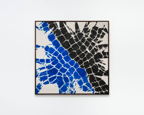 Maia Ruth Lee, B.B.M. Cobalt Umbra 1-25, 2023. Ink on canvas, 153 cm x 153 cm x 2.5 cm (framed dimensions: 156.8 x 156.8 x 5.1 cm). Courtesy of the artist and Tina Kim Gallery. Photo by Lyn Nguyen.