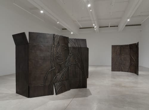 Exhibition view: Ghada Amer, Paravent Girls, Tina Kim Gallery, New York (26 October–9 December 2023). Courtesy Tina Kim Gallery. Photo: Hyunjung Rhee.