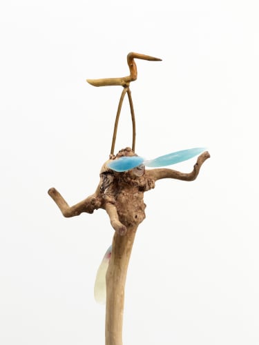 Minouk Lim, “A Day Far Away” (2022), wood cane, polyurethane resin, wooden bird, metal plate, 70.87 x 12.6 x 14.96 inches (all images courtesy the artist and Tina Kim Gallery, photos by Dario Lasagni)