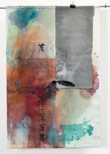 Luis Luna, The Diversity of the World, 2022, pigment on assembled canvases suspended from steel rod, 94 x 142 cm.