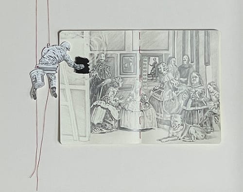 Carlos Alarcon, Tensions 5 (Velasquez), 2023, graphite and thread on paper, 50,5 x 36 cm. (Detail)