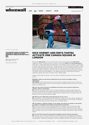 Whitewall: Nick Hornby and Sinta Tantra activate One Canada Square in London