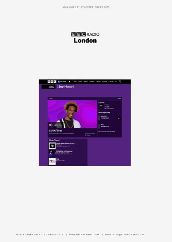 BBC Radio London: Nick Hornby interviewed by Lionheart