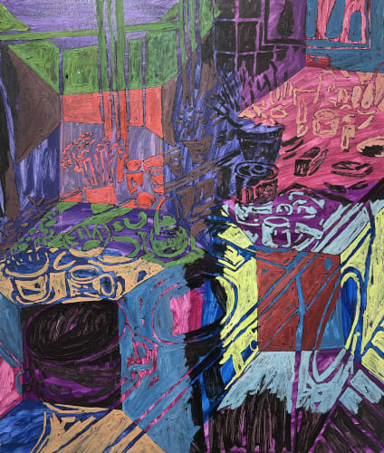 Kaspar Bonnén - OUT OF THE BLUE, 2025 Oil on canvas 100 x 85 cm.